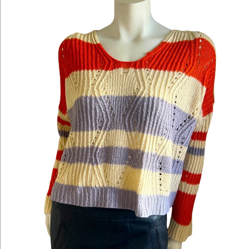{POL} POL oversized hooded  knit pullover cropped colorblock sweater Size Small